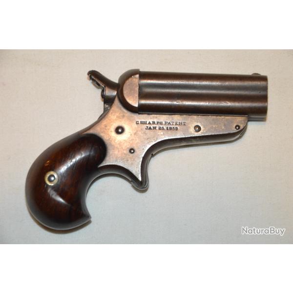 PISTOLET SHARPS Mle 4B -1859-CALIBRE 32 RF (ANNULAIRE) 4 CANONS-.AMERICAN SHARPS GUN M.1859-