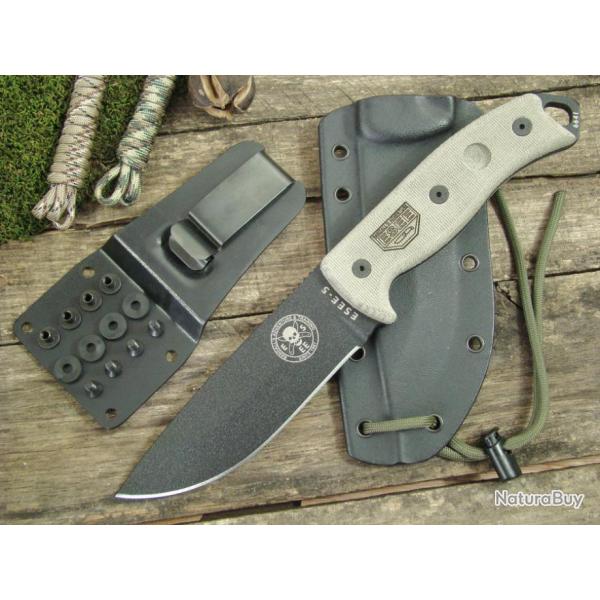 Couteau ESEE Model 5 Tactical Lame Acier Carbone 1095 Manche Micarta Etui Kydex Made In USA ES5PTG