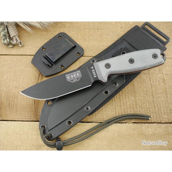 Couteau de Survie ESEE Model 4 Lame Acier 440C Manche Micarta Etui Kydex + Molle USA ES4PMBB