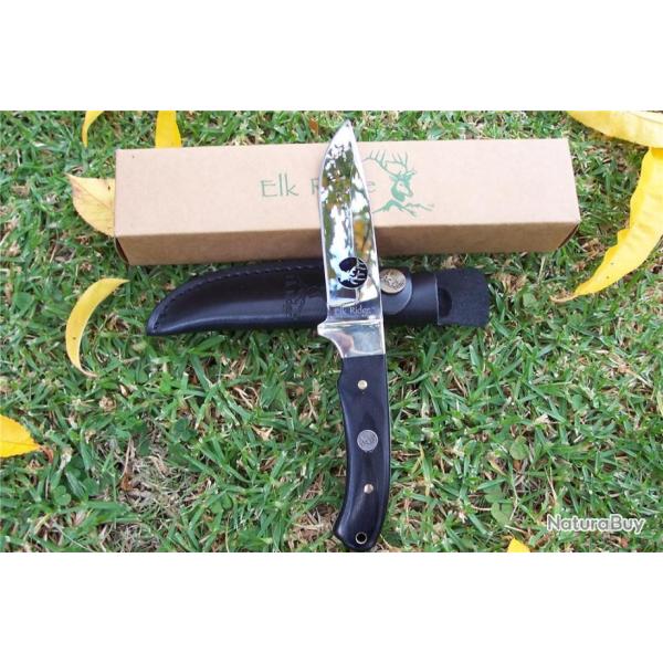 BEAU COUTEAU CHASSE RANDO MANCHE BOIS ELK RIDGE ER010 SIGLE LASER