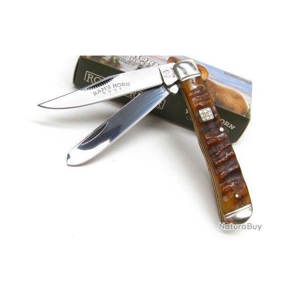 Couteau Rough Rider Ram's Horn Trapper Lames Acier Carbone/Inox Manche Corne de B�lier RR1509