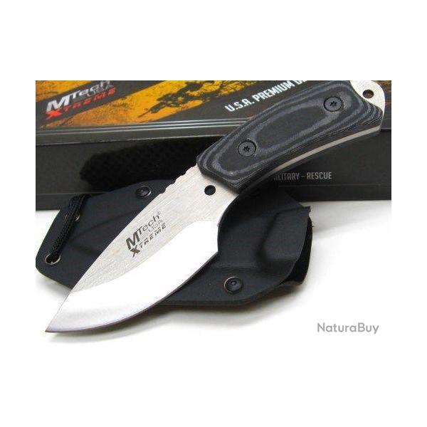 Couteau de Cou MTech Xtreme Lame Acier 440C Manche Micarta Etui Kydex MTX8035