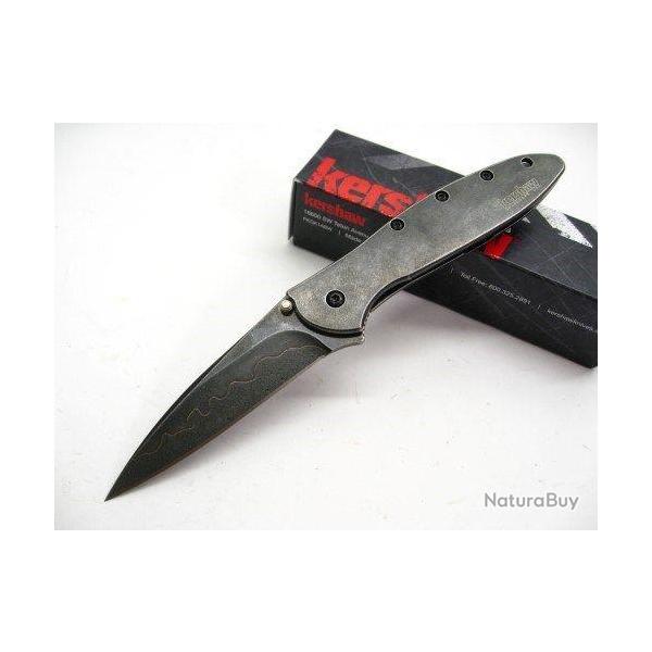 Couteau Kershaw Leek A/O BlackWash Acier D2 Manche Acier Made In USA KS1660CBBW