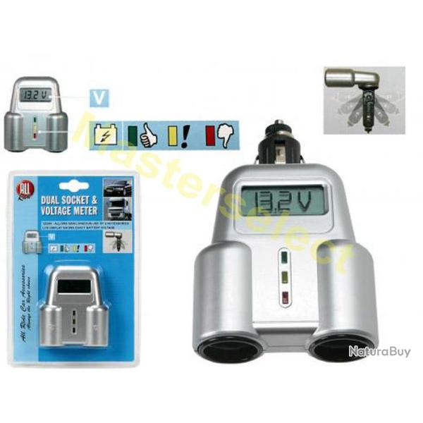 Multiprises Prises Double Allume Cigare Fiche Avec Ecran Digital Indicateur De Batterie 12v