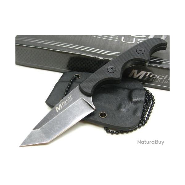 Lot de 3 Couteau de Cou MTech Neck Lame Acier Inox Stonewash Manche G-10 Etui Kydex MT673