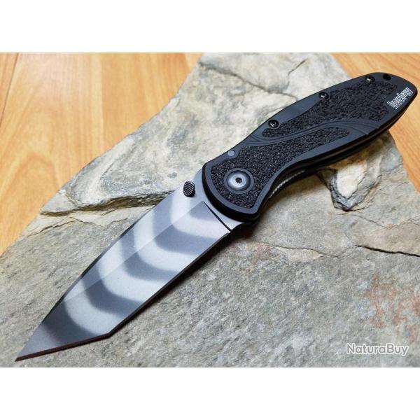 Couteau Kershaw Blur Tiger Striped Tanto Lame Acier BDZ1 Manche Aluminium 6061-T6 Made USA KS1670TTS