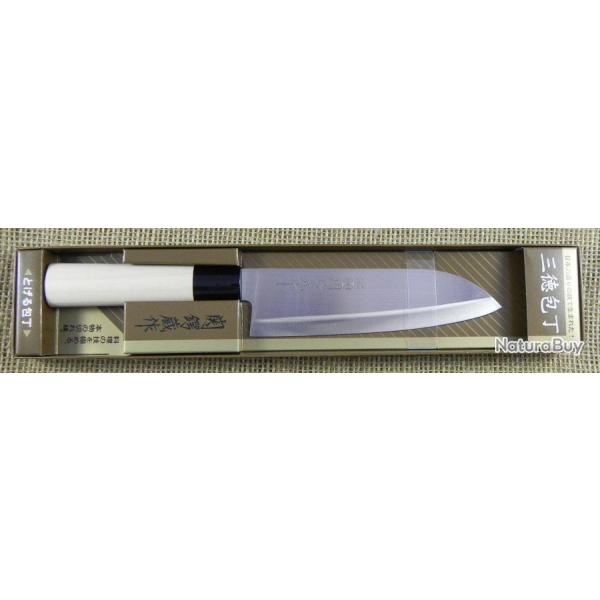 Couteau de Cuisine Japonais Santoku Lame Acier Carbone/Inox Manche Bois Made Japan DCIHH01