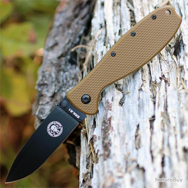 Couteau Esee Zancudo Coyote Brown Lame Black Acier D2 Manche FRN Framelock BRKR2CBB