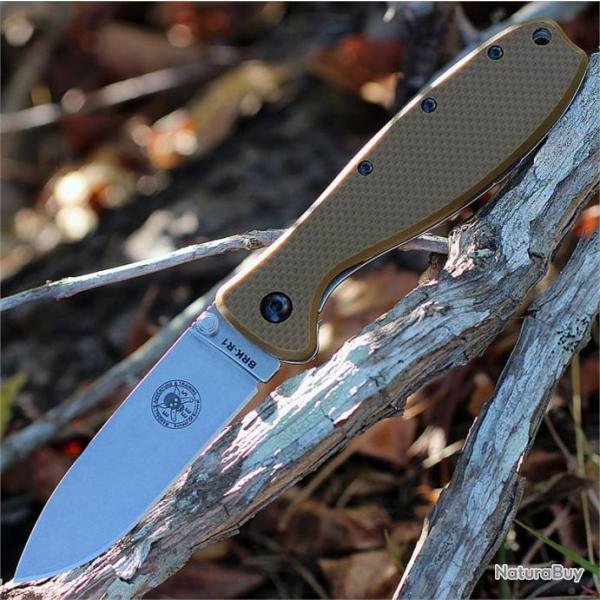 Couteau Esee Zancudo Coyote Brown Lame Acier D2 Manche FRN Framelock BRKR2CB