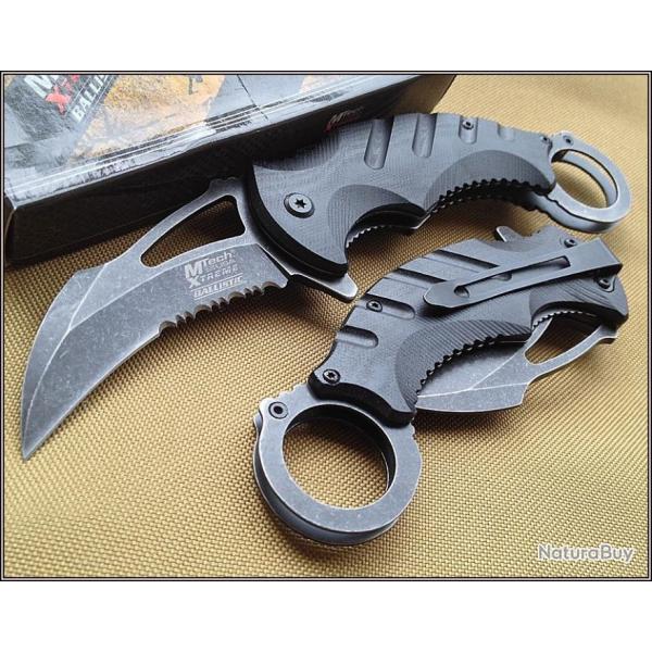 Lot de 2 Karambit MTech Ballistic A/O Manche G-10 Lame Acier 440 MTXA833BK
