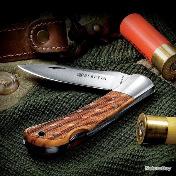 Couteau Beretta Checkered EDC Lame Acier 440 Manche Bois Lockback Made In Italy BE125IOLP