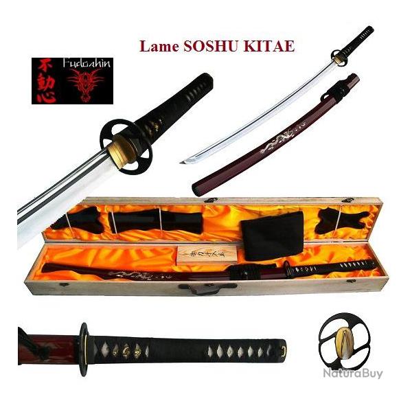 Katana Dragon rouge  Lame  SOSHU  KITAE  ( Haut de Gamme )