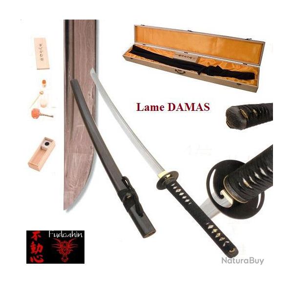 Katana  Lame  DAMAS ( Bois  noir )