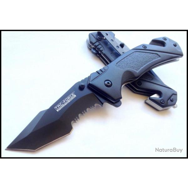 Couteau Tac Force Mini Trakker Rescue A/O Tanto Acier 440 Coupe Ceinture Brise Vitres TF810T