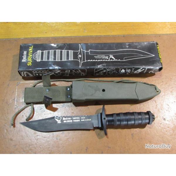 Couteau tactique Falcon Survival inox avec etui plastique