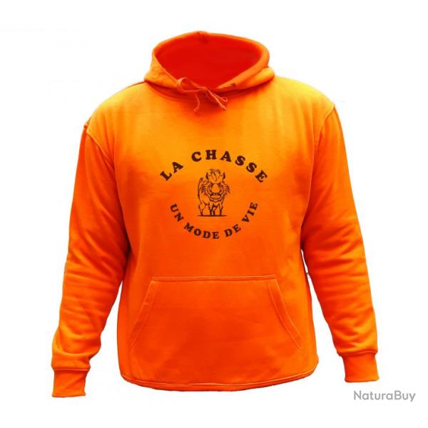Sweat de chasse avec capuche Orange - La chasse un mode de vie Sanglier