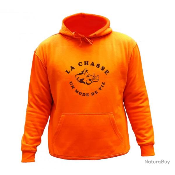 Sweat de chasse avec capuche Orange - La chasse un mode de vie Sanglier profil