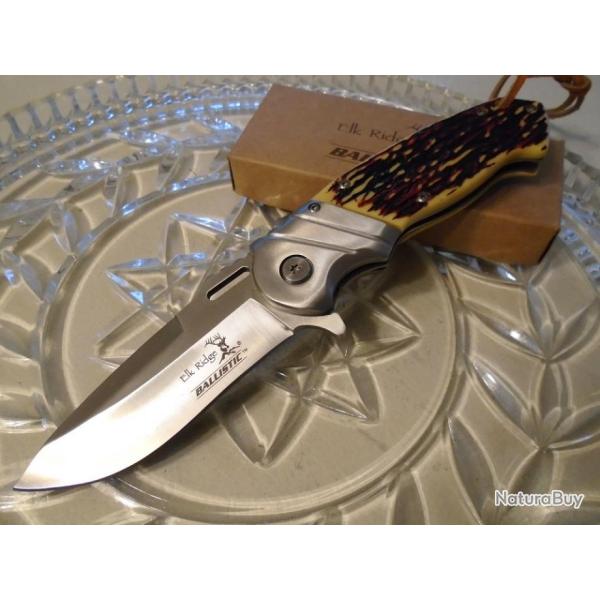 Couteau Elk Ridge Linerlock A/O Lame Acier 440 Manche Abs Fa�on Os ERA003I
