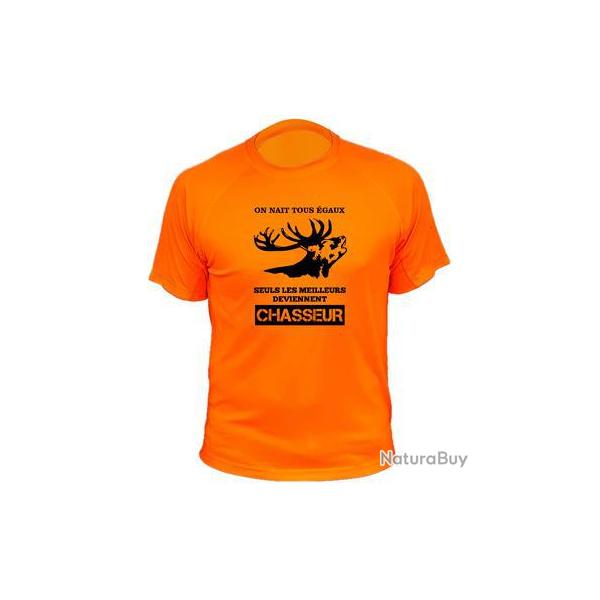 Tee-shirt chasse respirant orange "On na�t tous �gaux, les meilleurs deviennent chasseur" Chevreuil
