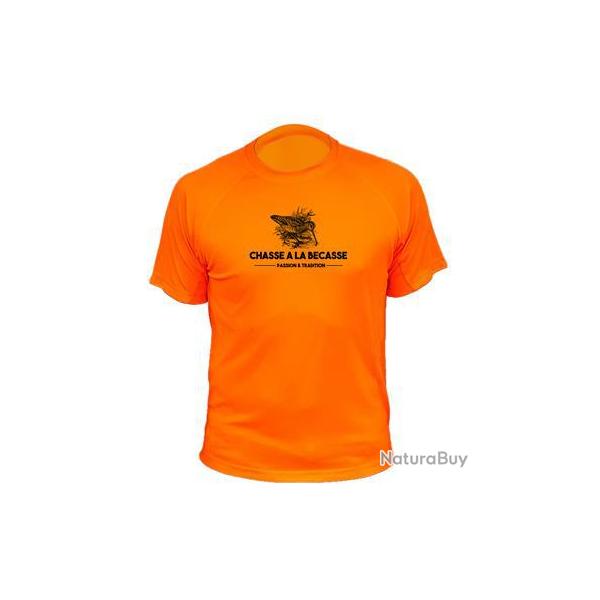 Tee-shirt chasse respirant orange "Chasse � la b�casse"