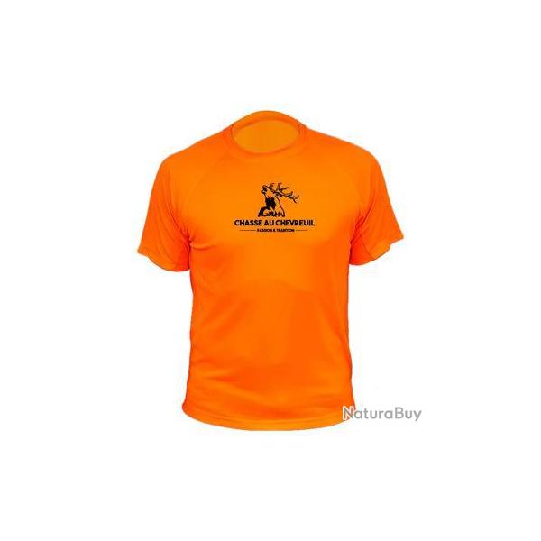 Tee-shirt chasse respirant orange "Chasse au chevreuil"
