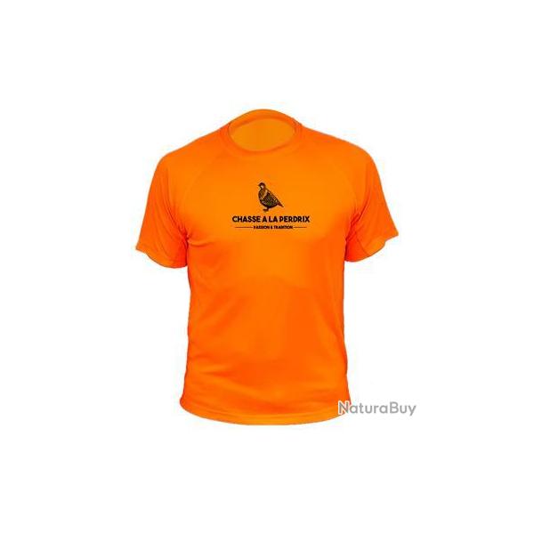 Tee-shirt chasse respirant orange "Chasse � la perdrix"