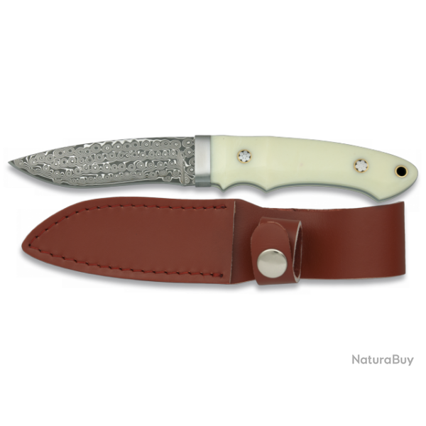 Couteau DAMASCUS  lame de 8 cm avec son Etui tout Cuir