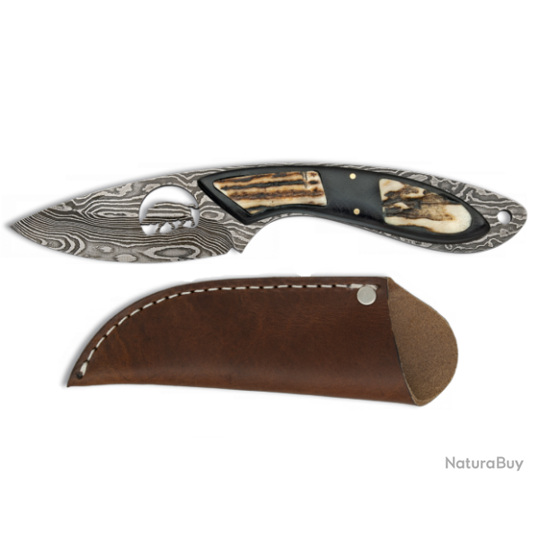 Couteau  DAMASCUS -  sanglier  avec son Etui tout Cuir