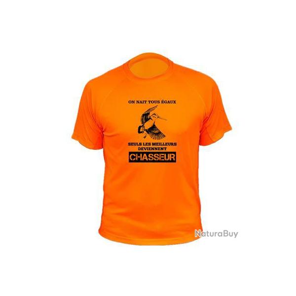 Tee-shirt chasse respirant orange "On na�t tous �gaux, les meilleurs deviennent chasseur" B�casse