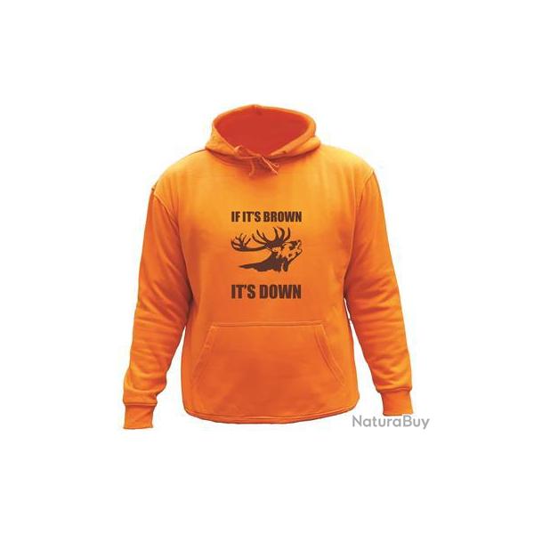 Sweat de chasse avec capuche Orange -if it's brown it's down - cerf