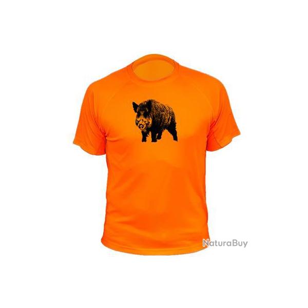 Tee-shirt chasse respirant orange Animal seul - Sanglier entier