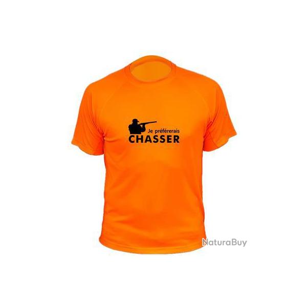 Tee-shirt chasse respirant orange "Je pr�f�rerais chasser"