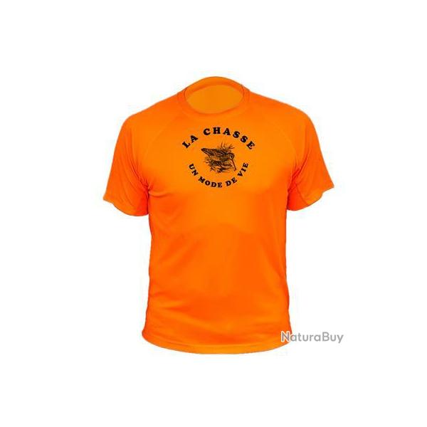 Tee-shirt chasse respirant orange "La chasse un mode de vie" B�casse