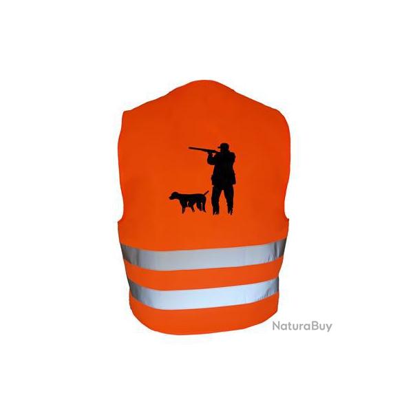 Gilet de chasse Orange - chasseur et chien -
