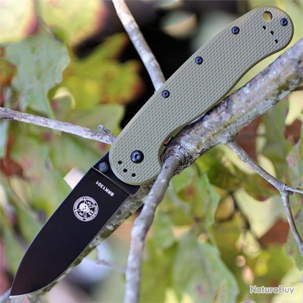 Couteau ESEE Avispa Black D2 Lame Acier D2 Manche FRN OD Green Frame Lock BRK1302ODB