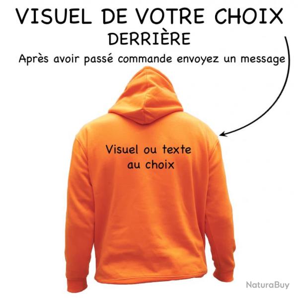 Sweat de chasse avec capuche Orange - personnalisation devant + derri�re