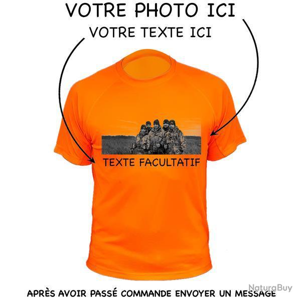 Tee-shirt chasse respirant orange -personnalisation photo + texte- 1