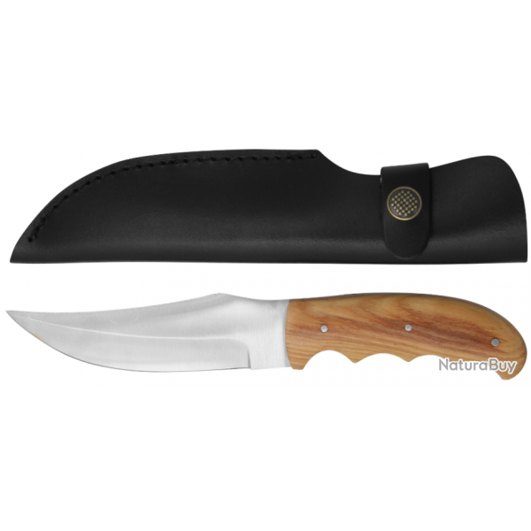 Full tang Couteau  lame fixe 23,5 cm bois de teck & tui