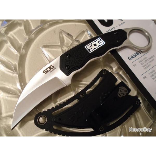 Couteau SOG Gambit Sheepsfoot Karambit Lame Acier 7Cr17MoV Manche GRN Etui Nylon Rigide SOGGB1001CP