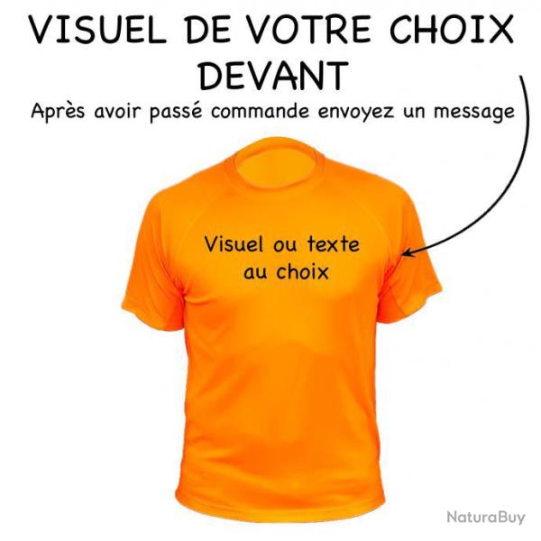 Tee-shirt technique respirant orange fluo personnalisable devant + derri�re