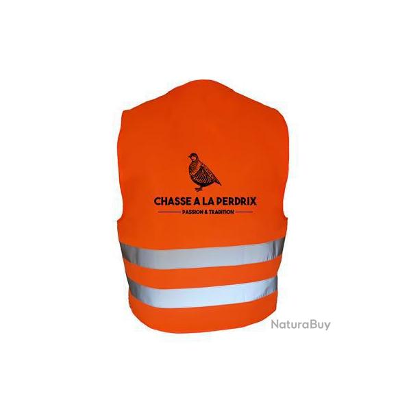 Gilet de chasse Orange - motif chasse perdrix