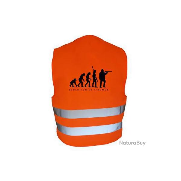 Gilet de chasse Orange - Motif l'�volution de l'homme -