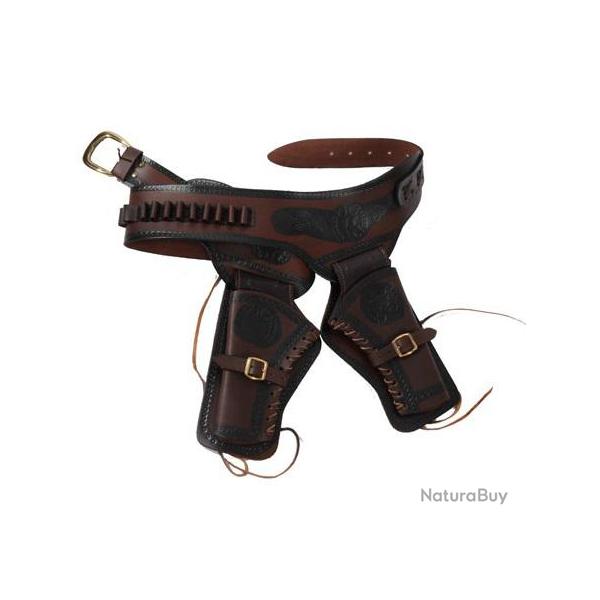 Ceinturon double holster marron pour 2 revolvers western