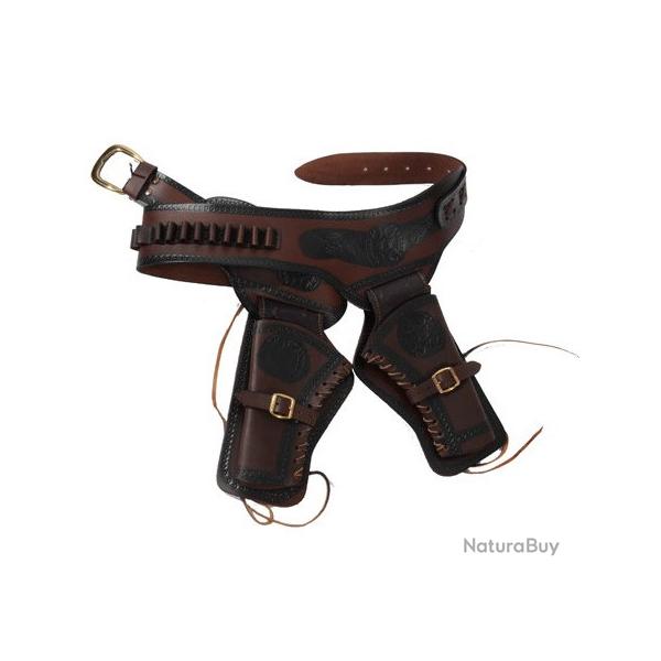 Ceinturon double holster noir pour 2 revolvers western