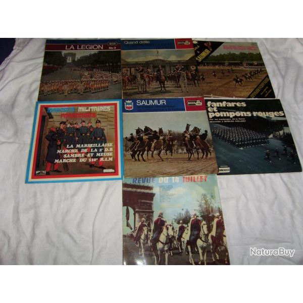 Lot 7 disques 33 tours de marches militaires franaises, dfils, Lgion ,Pompons rouges, Saumur