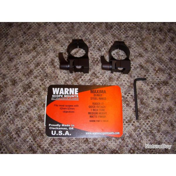 paire de collier WARNE � levier pour carabine RUGER  77 , diam�tre 25,4 mm, hauteur : m�dium