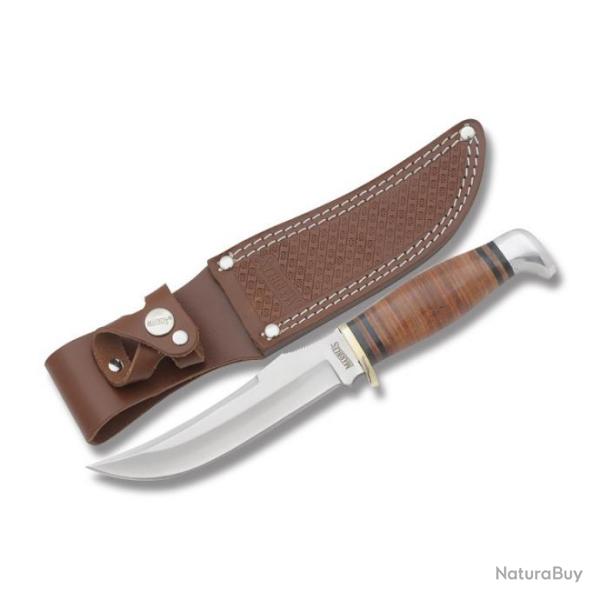 Couteau de Chasse Marbles Skinner Lame Acier Carbone Inox Manche Cuir Etui Cuir MR397