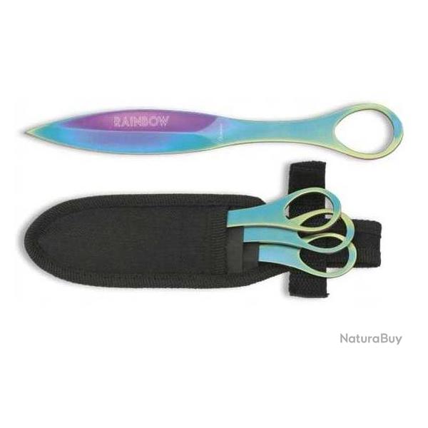 Set de 3 couteaux dcoratif de lancer anodis titan 16 cm Rainbow