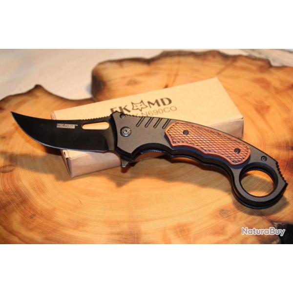 Couteau de Poche Karambit Tactique "TAC-FORCE" Manche Bois avec Anneau Outdoor Sport