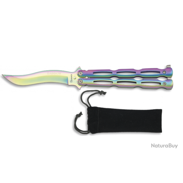 Couteau papillon  � RAINBOW � de 22 cm couleur Arc en Ciel
